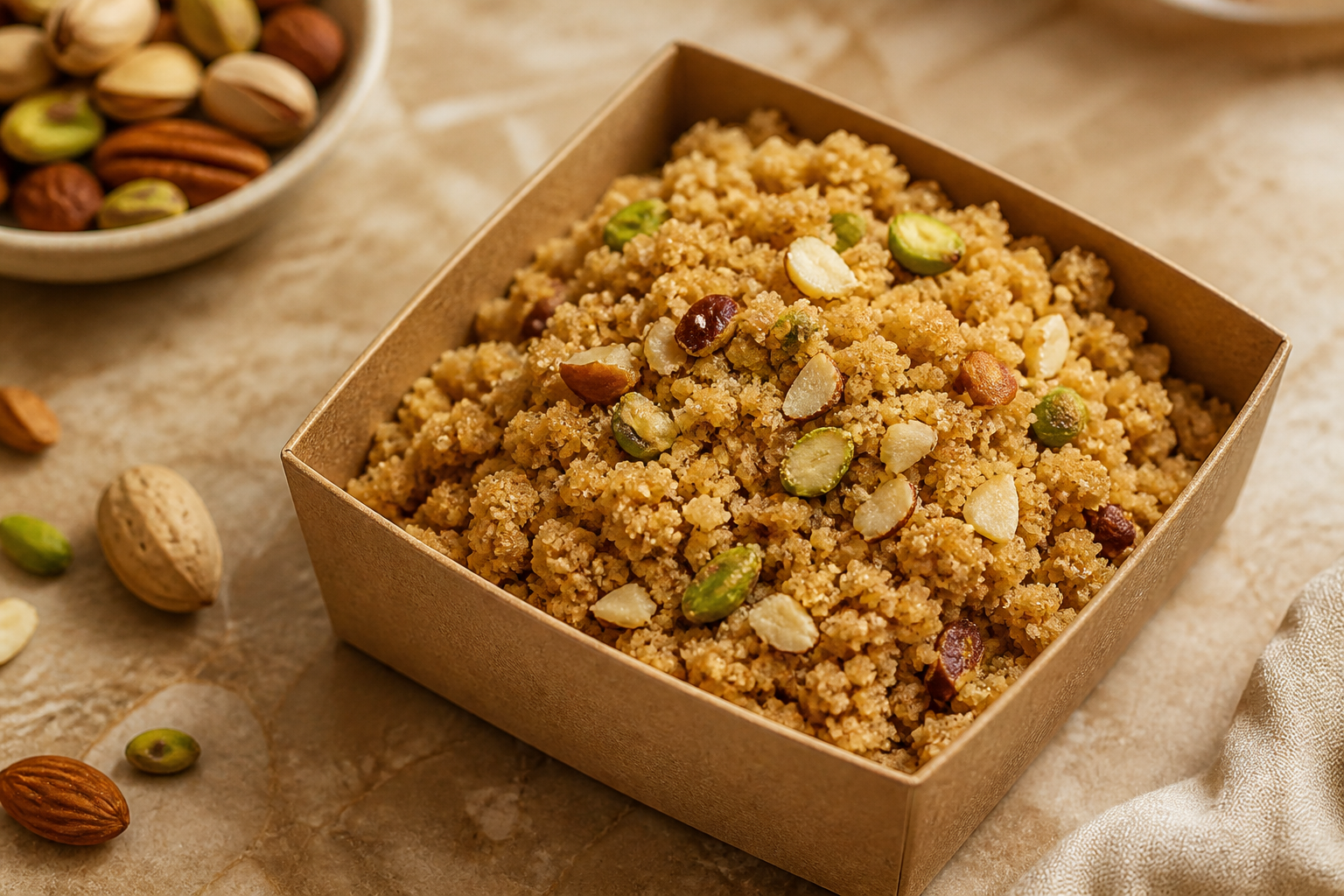 Panjeeri roasted flour sweet with ghee and nuts